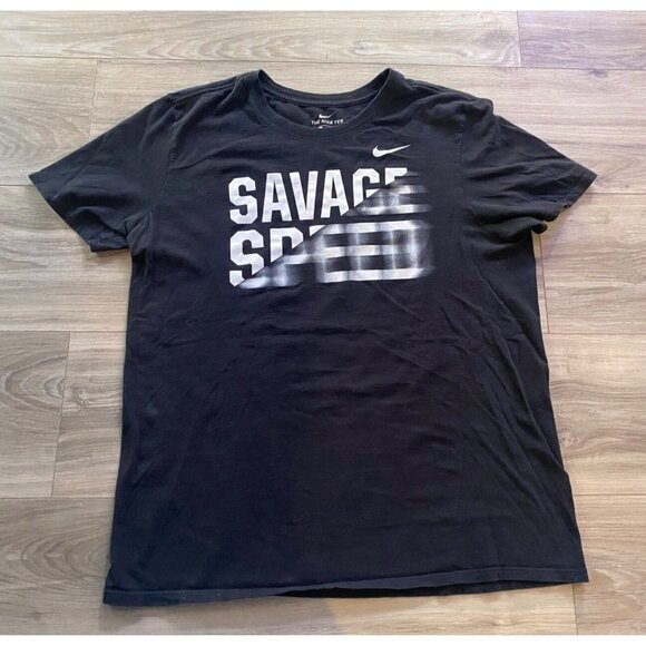 Savage Speed Nike Mens Activewear Short Sleeve T Shirt Black Crew Neck Dri Fit L - Picture 2 of 12